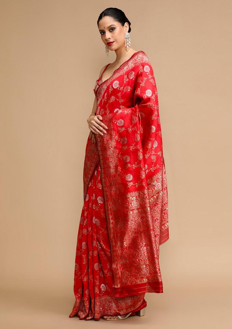 Red Embroidered Silk Saree Set