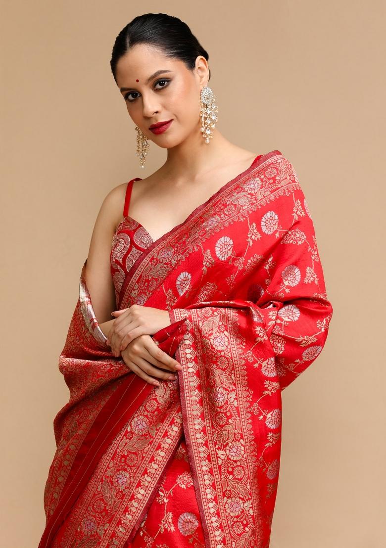 Red Embroidered Silk Saree Set