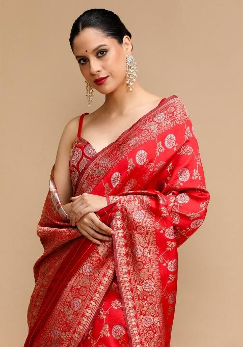 Red Embroidered Silk Saree Set