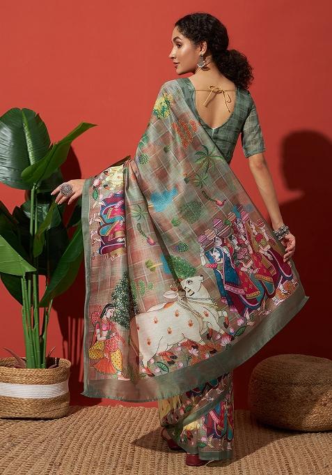 Green Embroidered Silk Saree Set