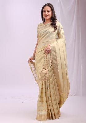 Yellow Embroidered Organza Saree Set