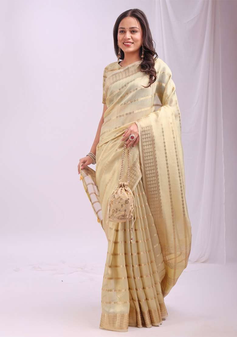 Yellow Embroidered Organza Saree Set - Indya