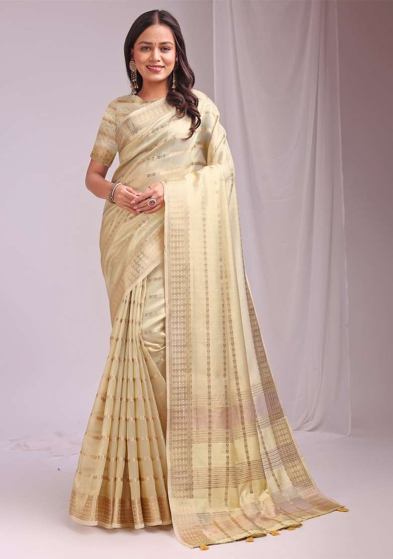 Yellow Embroidered Organza Saree Set - Indya