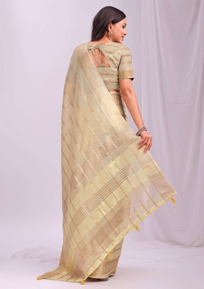 Yellow Embroidered Organza Saree Set - Indya