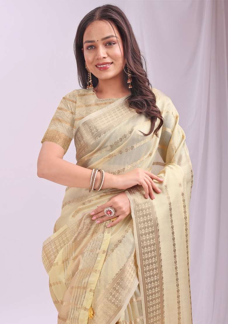 Yellow Embroidered Organza Saree Set - Indya