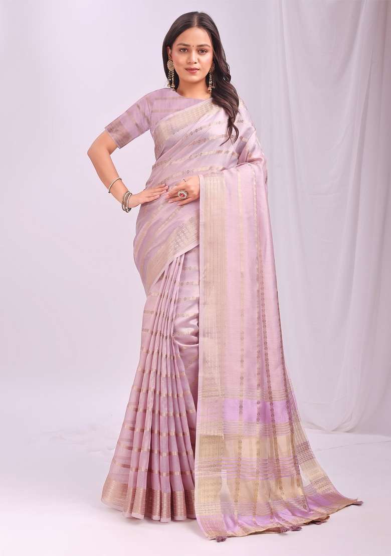 Pink Embroidered Organza Saree Set - Indya