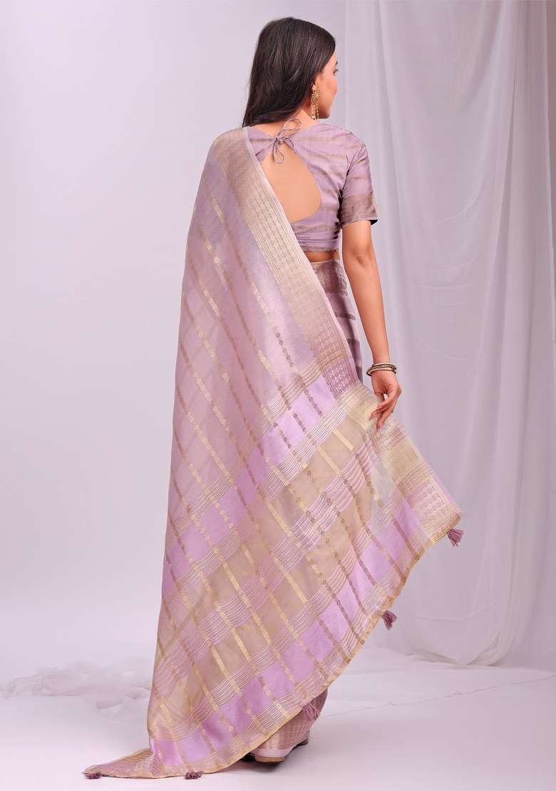 Pink Embroidered Organza Saree Set - Indya