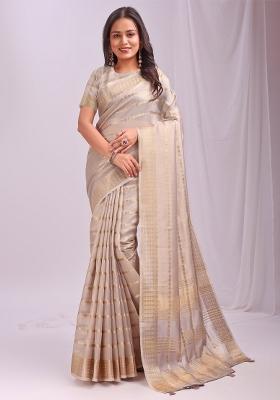 Grey Embroidered Organza Saree Set