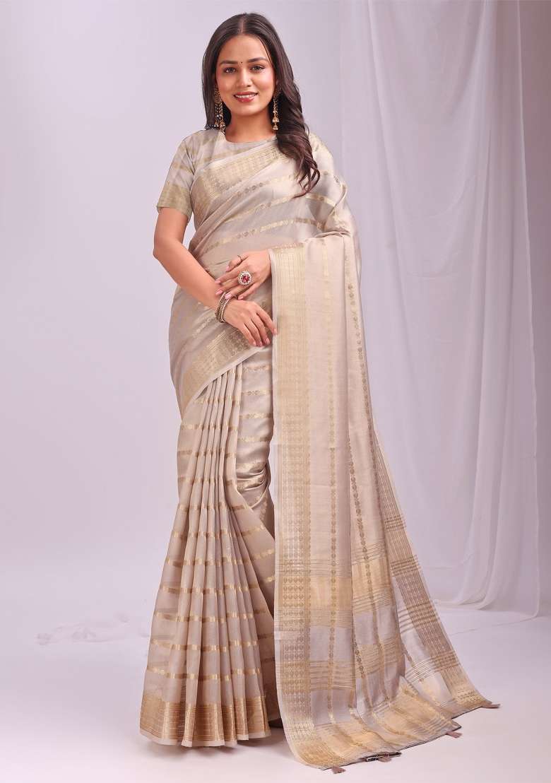 Grey Embroidered Organza Saree Set - Indya