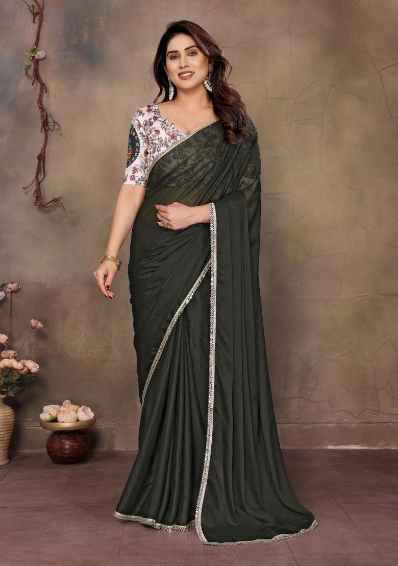 Green Embroidered Georgette Saree Set