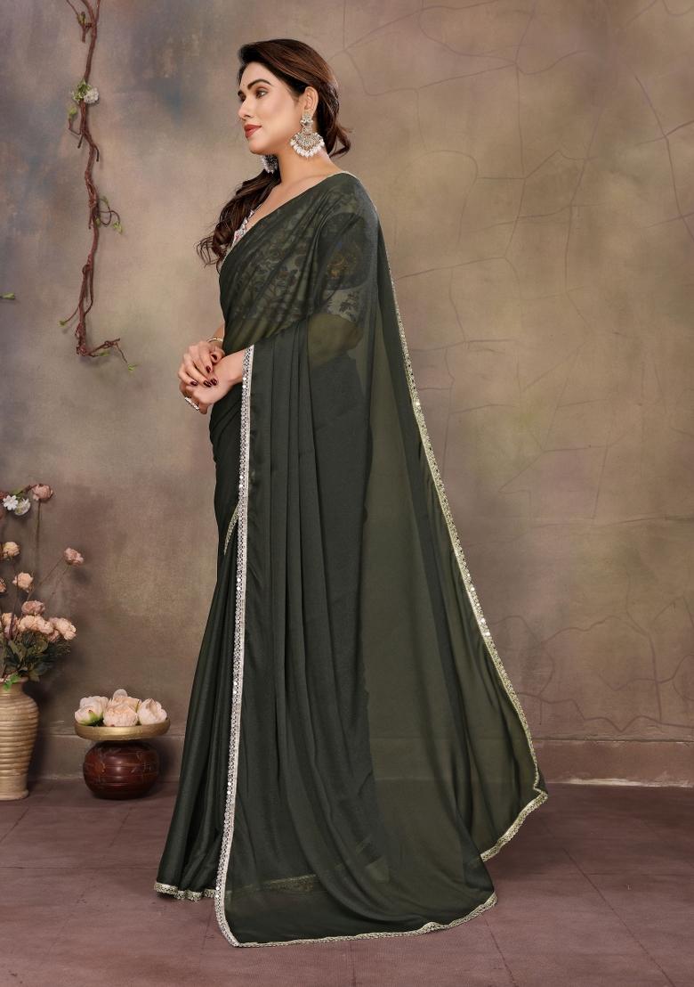 Green Embroidered Georgette Saree Set