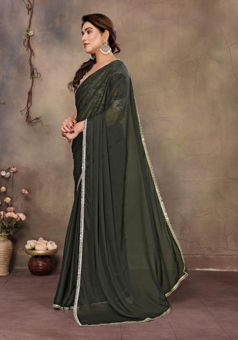 Green Embroidered Georgette Saree Set