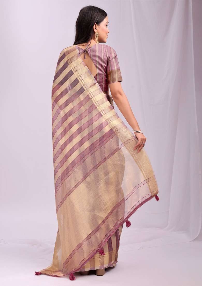 Purple Embroidered Organza Saree Set - Indya