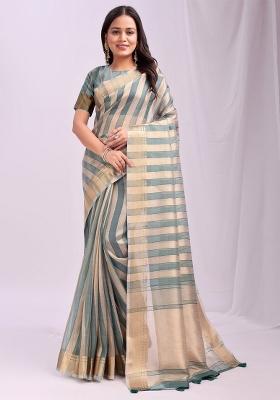 Green Embroidered Organza Saree Set