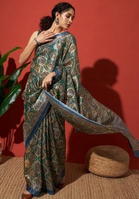 Green Embroidered Tissue Saree Set