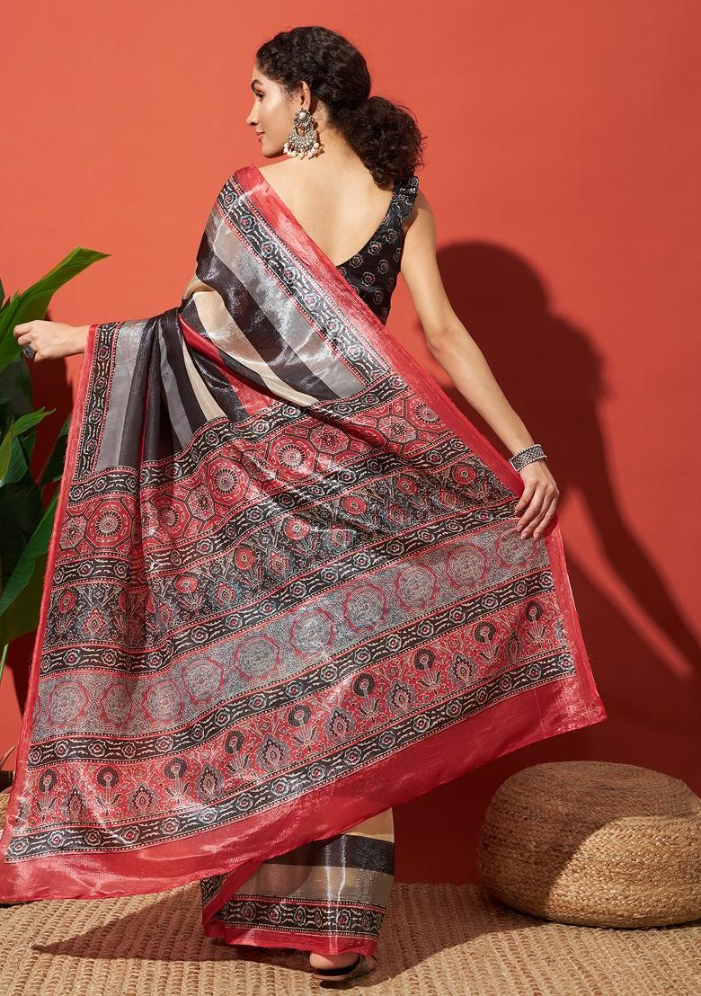 Multi Embroidered Tissue Saree Set