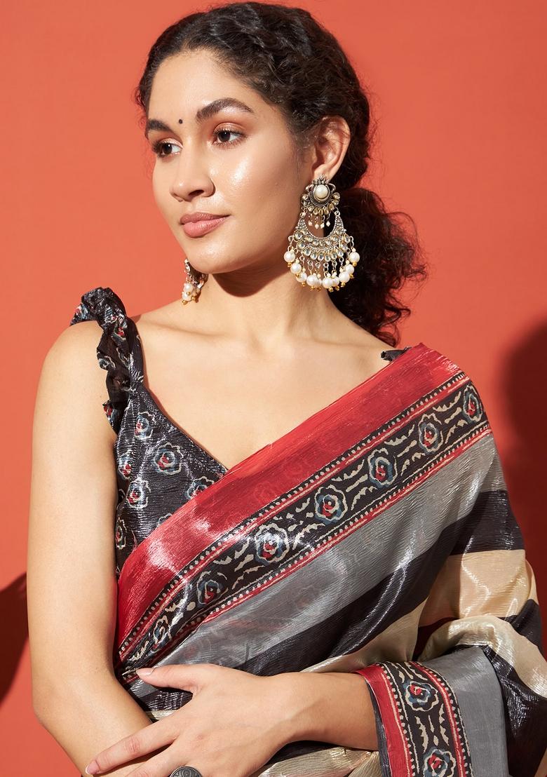 Multi Embroidered Tissue Saree Set