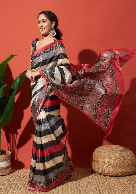 Multi Embroidered Tissue Saree Set