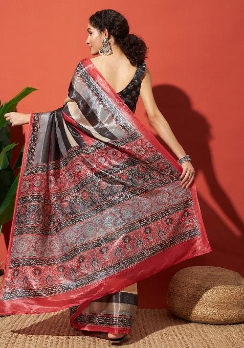 Multi Embroidered Tissue Saree Set