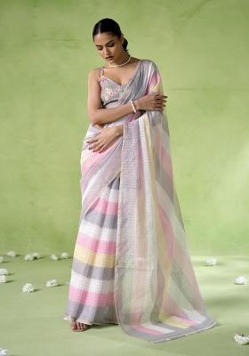 Multi Embroidered Cotton Saree Set