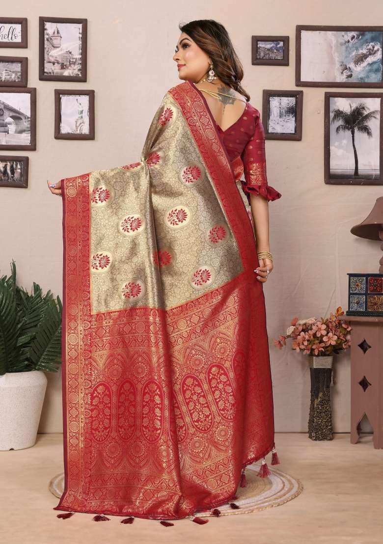 Maroon Embroidered Silk Saree Set - Indya