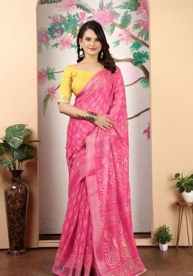 Pink Embroidered Cotton Saree Set