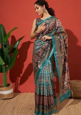 Green Embroidered Tissue Saree Set