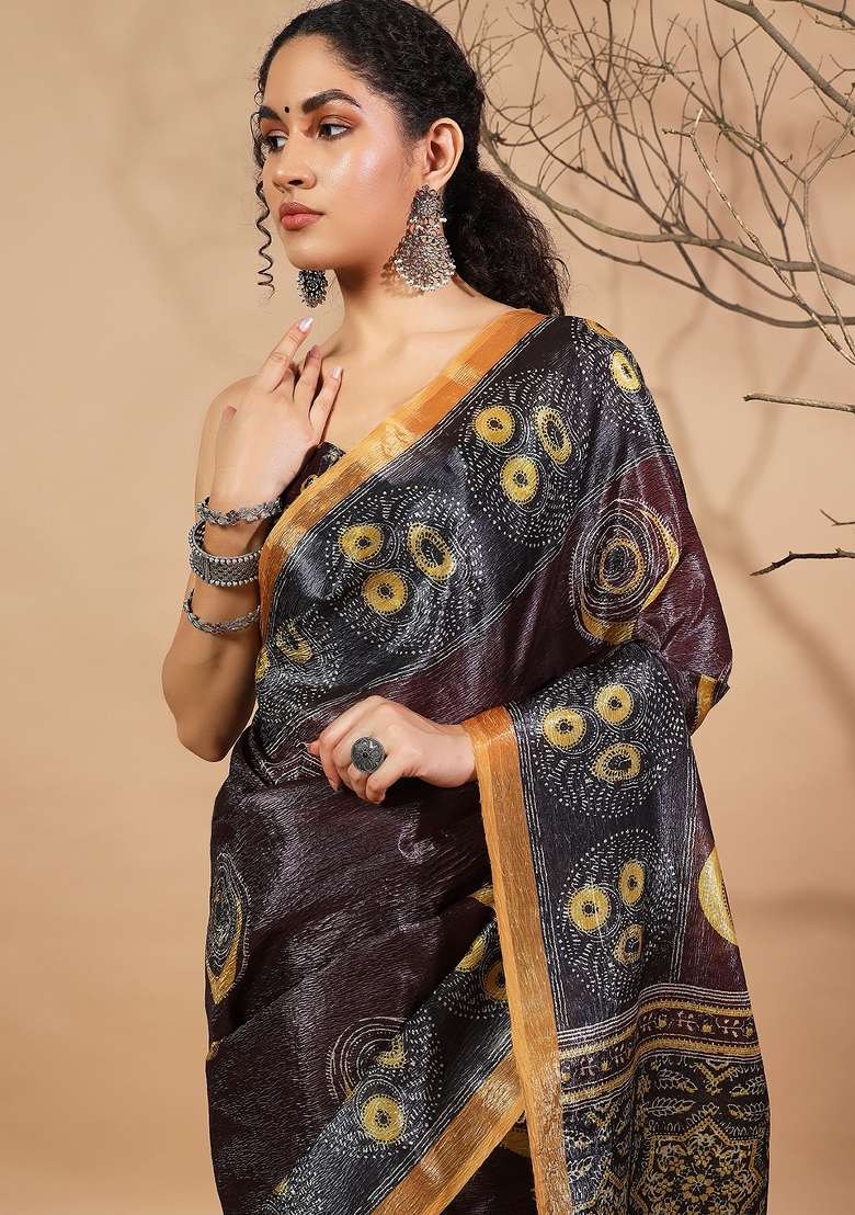 Purple Embroidered Tissue Saree Set - Indya