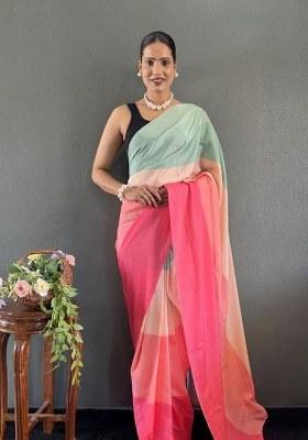 Multi Printed Blended Saree Set