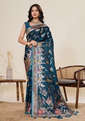 Blue Meenakari Designer Silk Saree Set