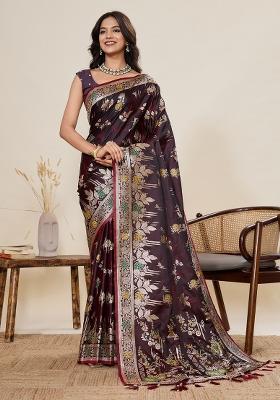 Wine Meenakari Designer Silk Saree Set