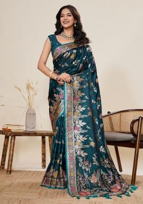 Blue Meenakari Designer Silk Saree Set