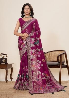 Maroon Printed Cotton Saree Set