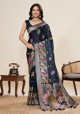 Blue Jari Meenakari Silk Saree Set