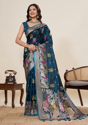 Blue Jari Meenakari Silk Saree Set