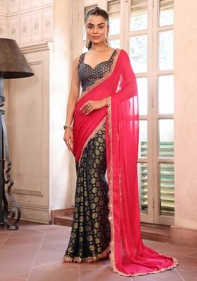 Pink Solid Sesigner Viscose Saree Set