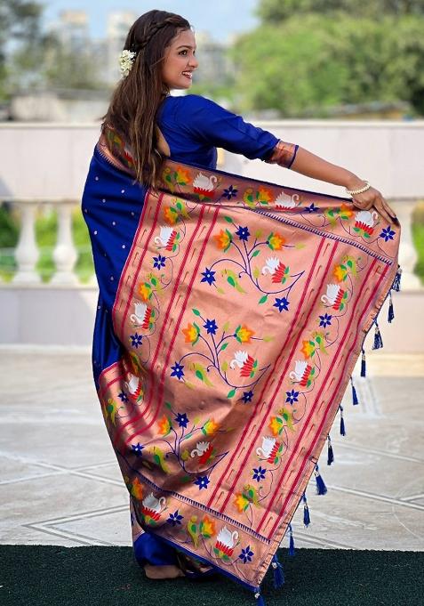 Blue Meenakari Jacquard Designer Silk Saree Set