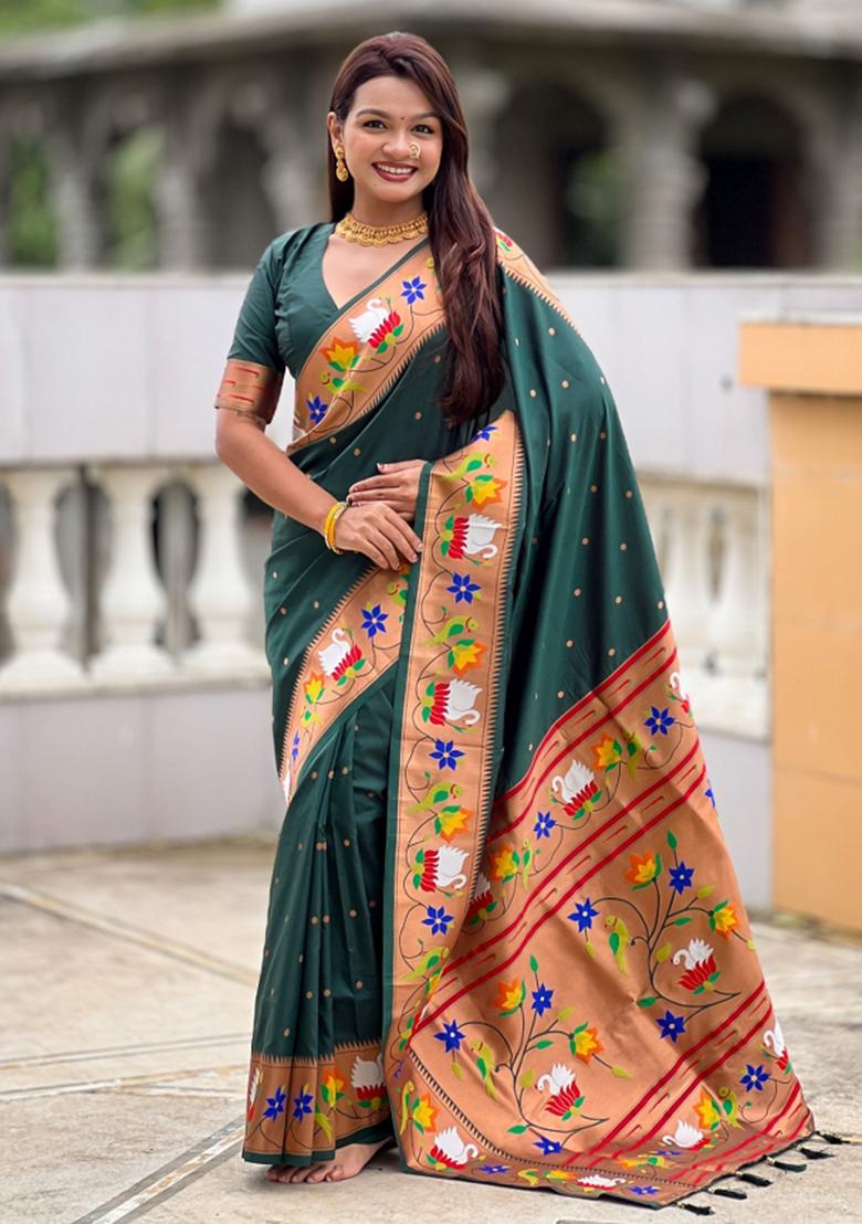 Green Meenakari Jacquard Designer Silk Saree Set
