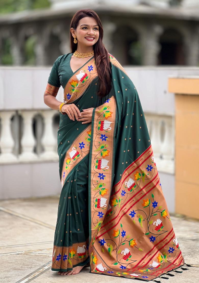 Green Meenakari Jacquard Designer Silk Saree Set
