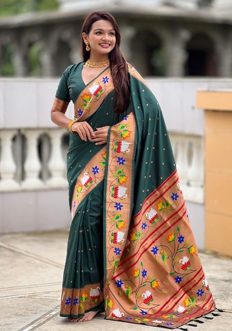 Green Meenakari Jacquard Designer Silk Saree Set