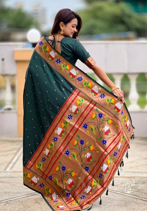 Green Meenakari Jacquard Designer Silk Saree Set