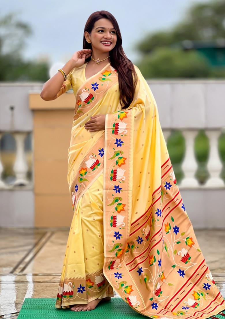 Beige Meenakari Jacquard Designer Silk Saree Set - Indya