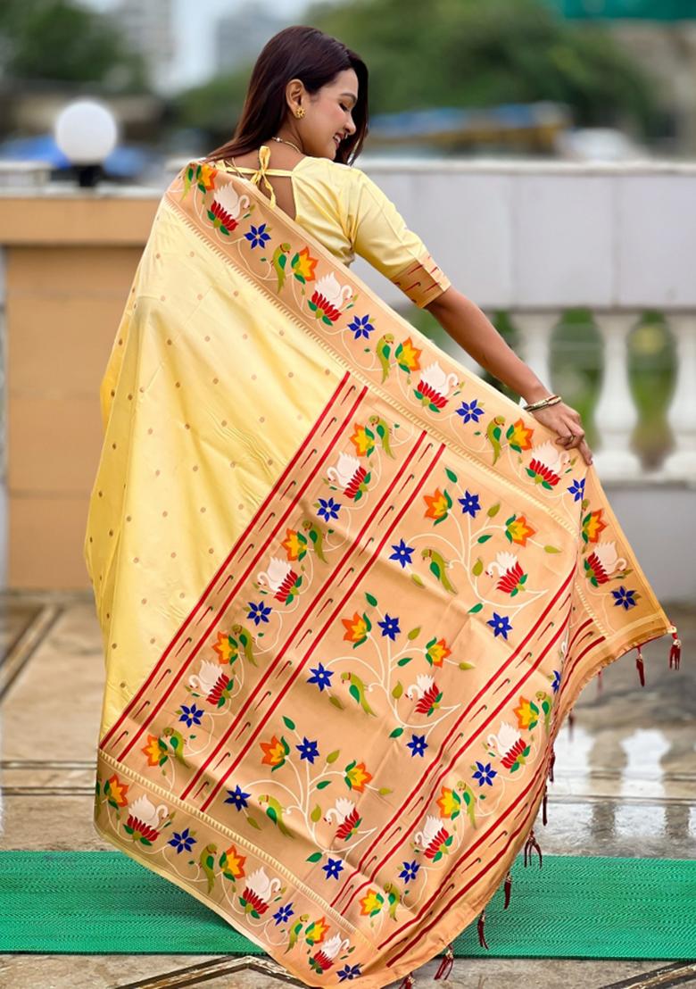 Beige Meenakari Jacquard Designer Silk Saree Set