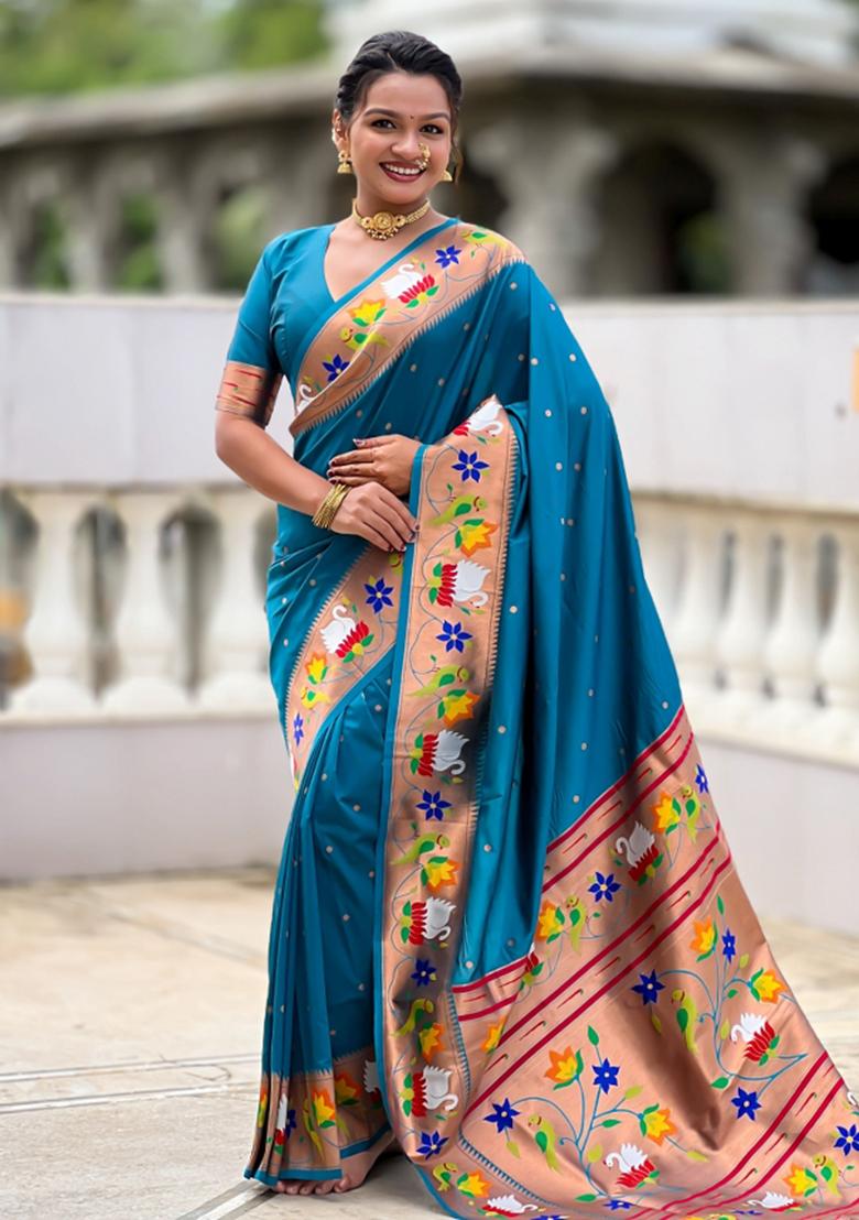 Blue Meenakari Jacquard Designer Silk Saree Set