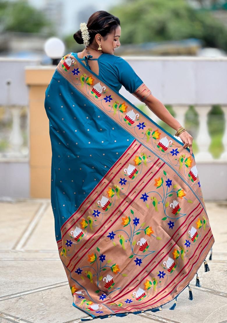 Blue Meenakari Jacquard Designer Silk Saree Set
