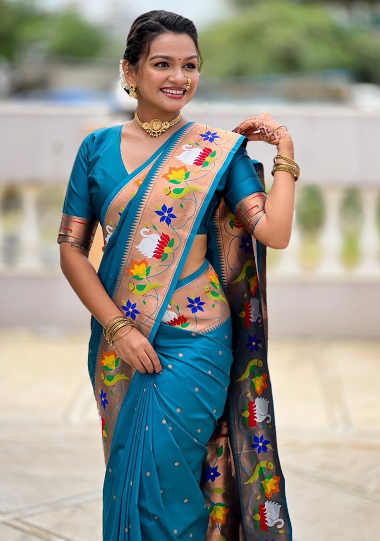 Blue Meenakari Jacquard Designer Silk Saree Set