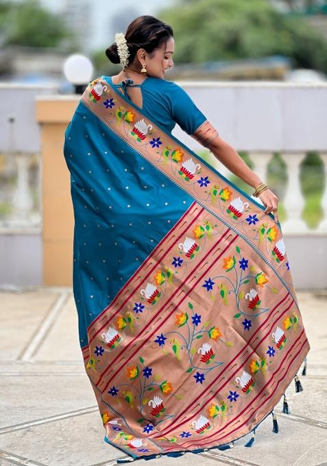 Blue Meenakari Jacquard Designer Silk Saree Set