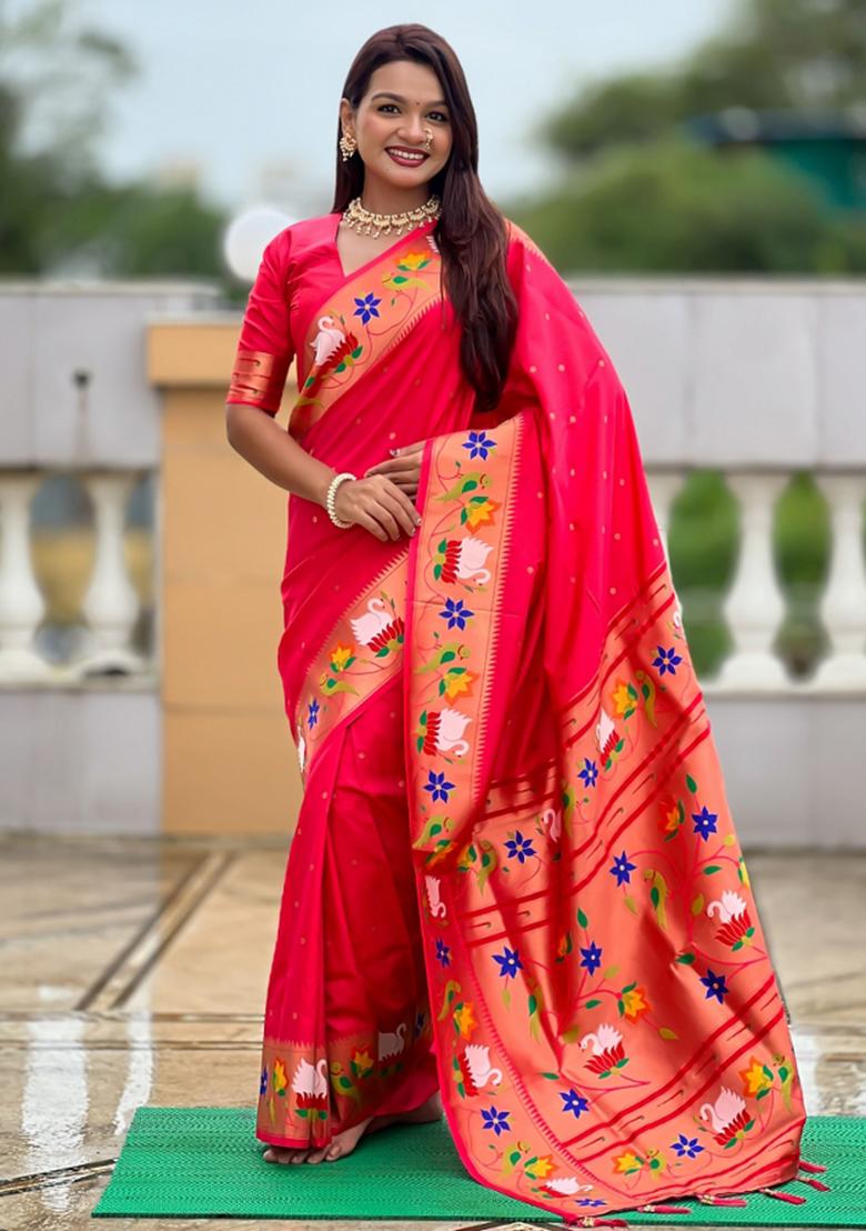Pink Meenakari Jacquard Designer Silk Saree Set