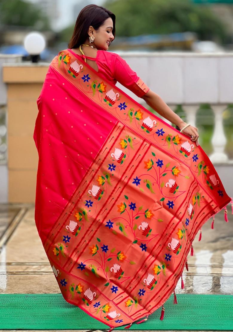Pink Meenakari Jacquard Designer Silk Saree Set