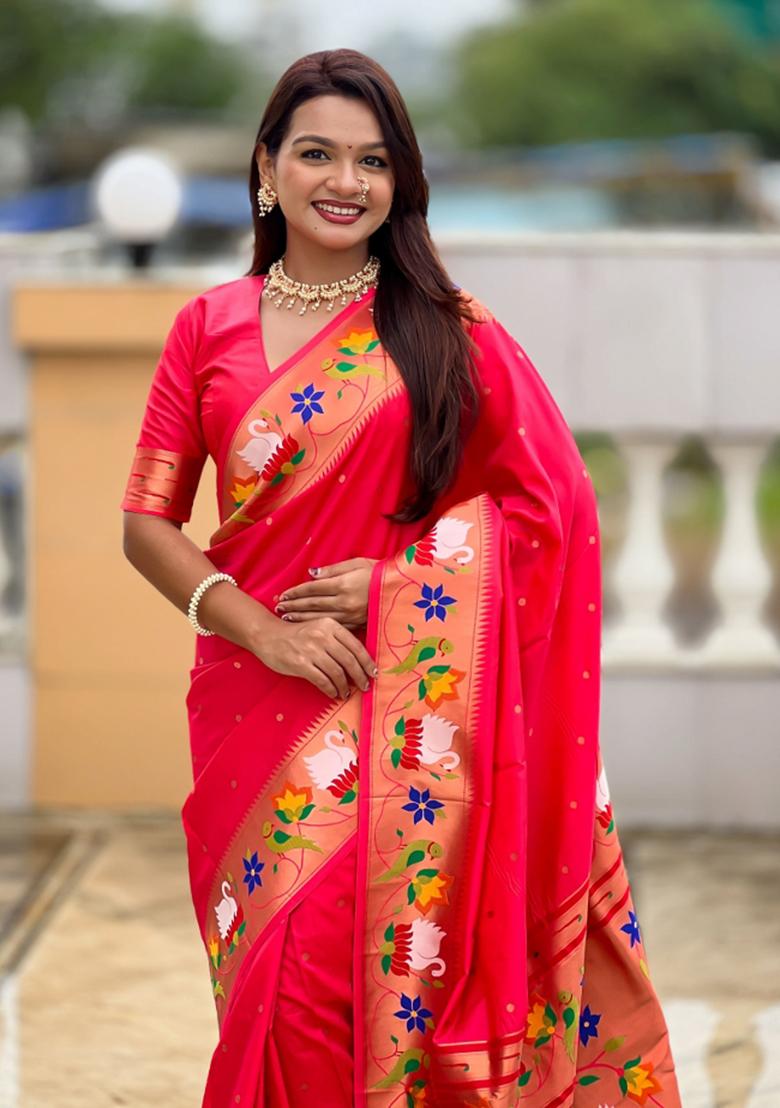 Pink Meenakari Jacquard Designer Silk Saree Set